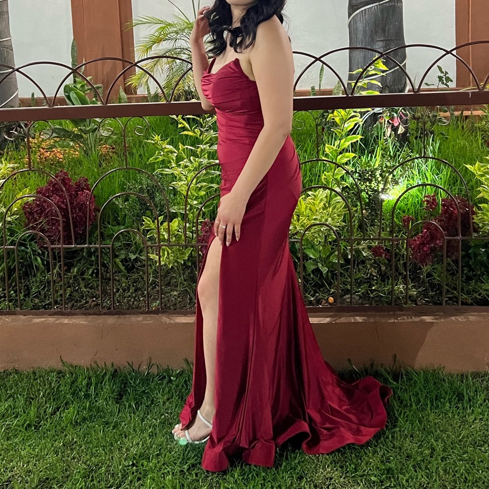 Burgundy Off The Shoulder Gown/Maxi Dress with Slit